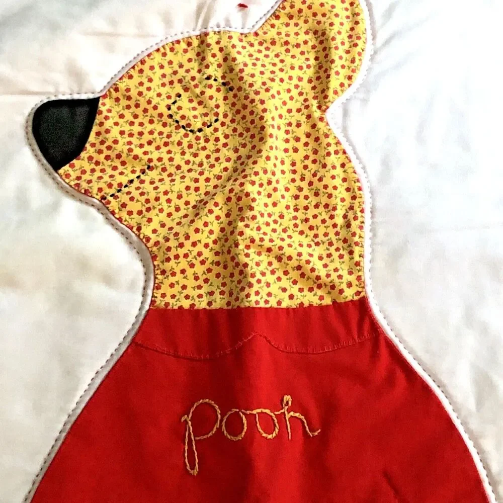 Handmade Calico WINNIE The POOH Crib Quilt w/Knot Ties Comforter Nursery 34x44